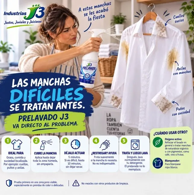 Prelavado J3: las manchas difíciles se tratan antes